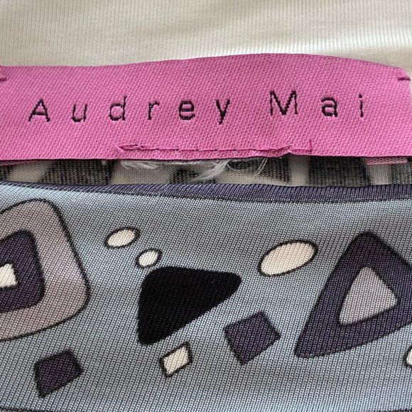 AUDREY MAI GRAY WHITE PRINT BELTED DRESS SIZE SMALL - Picture 9 of 9